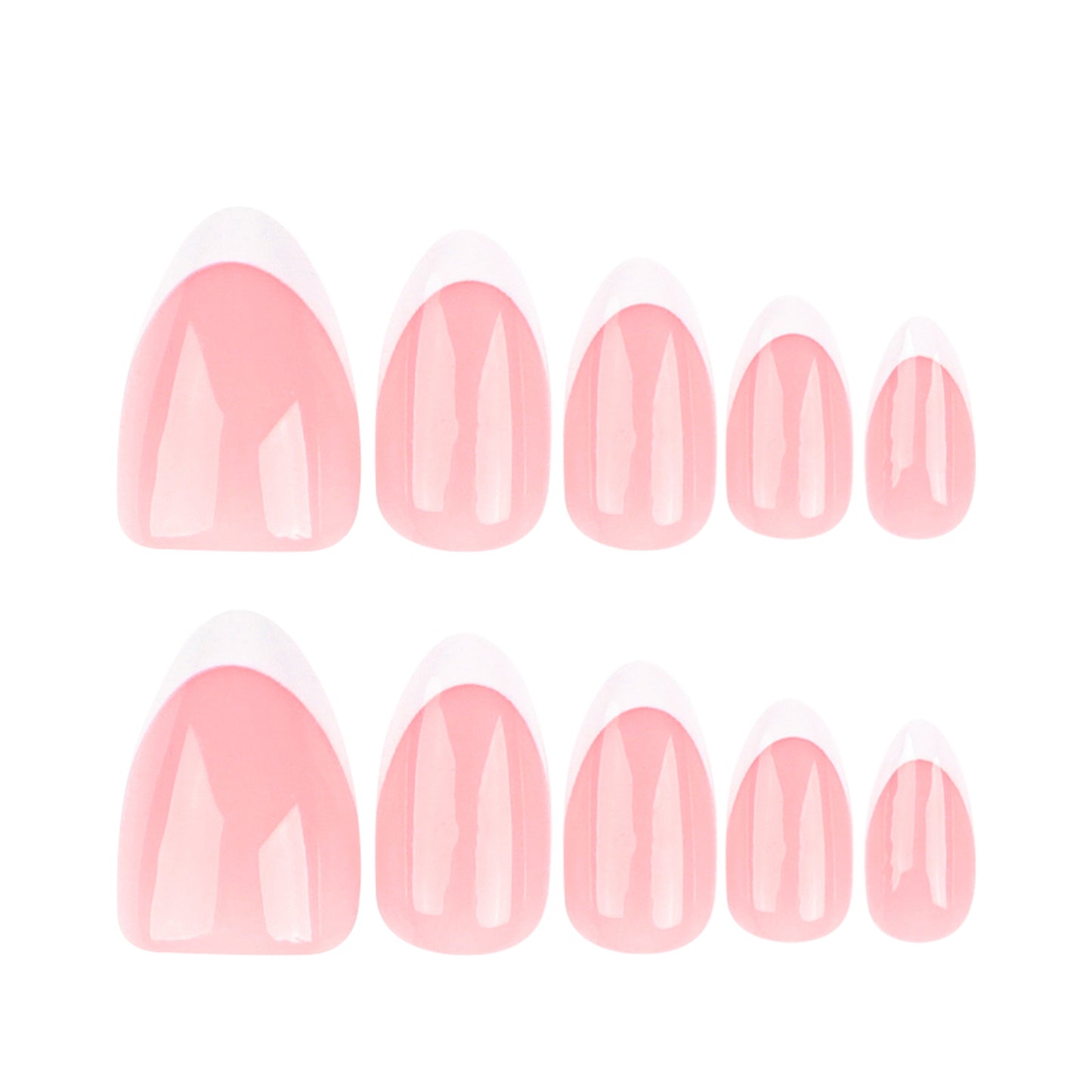 12 sizes 24 pieces French press on nails measurements - ClairClaw Blush