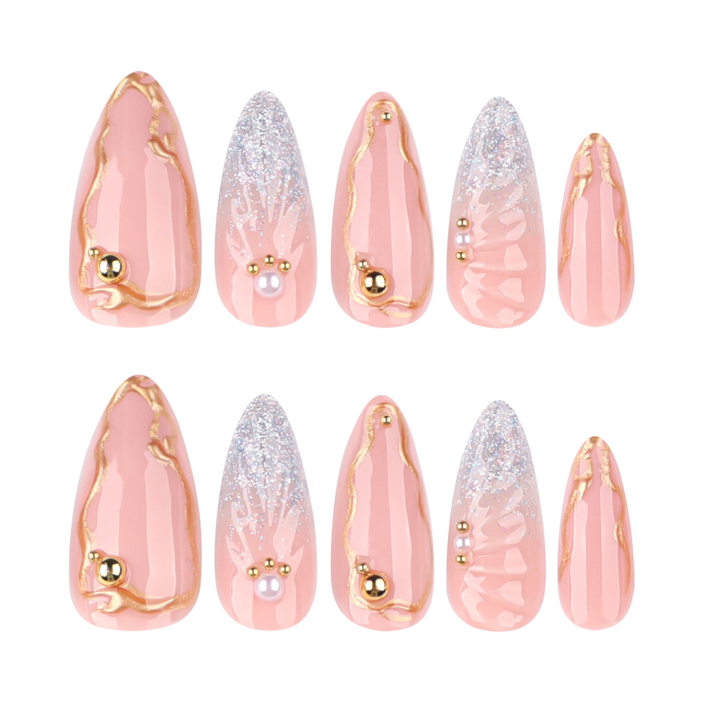 12 sizes 24 pieces crystal press on nails measurements - ClairClaw Gleam