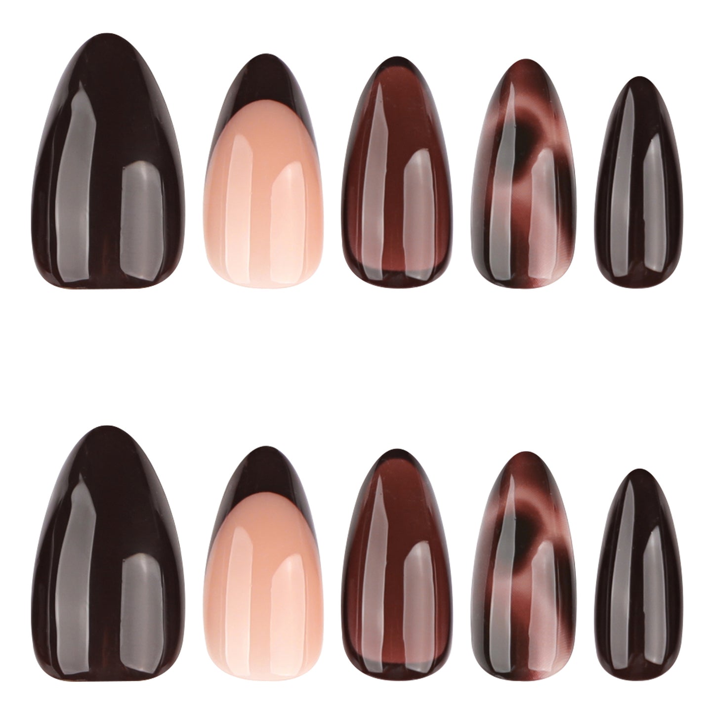 Short oval matte-glossy press on nails - ClairClaw 12 sizes 24 pieces dark lace