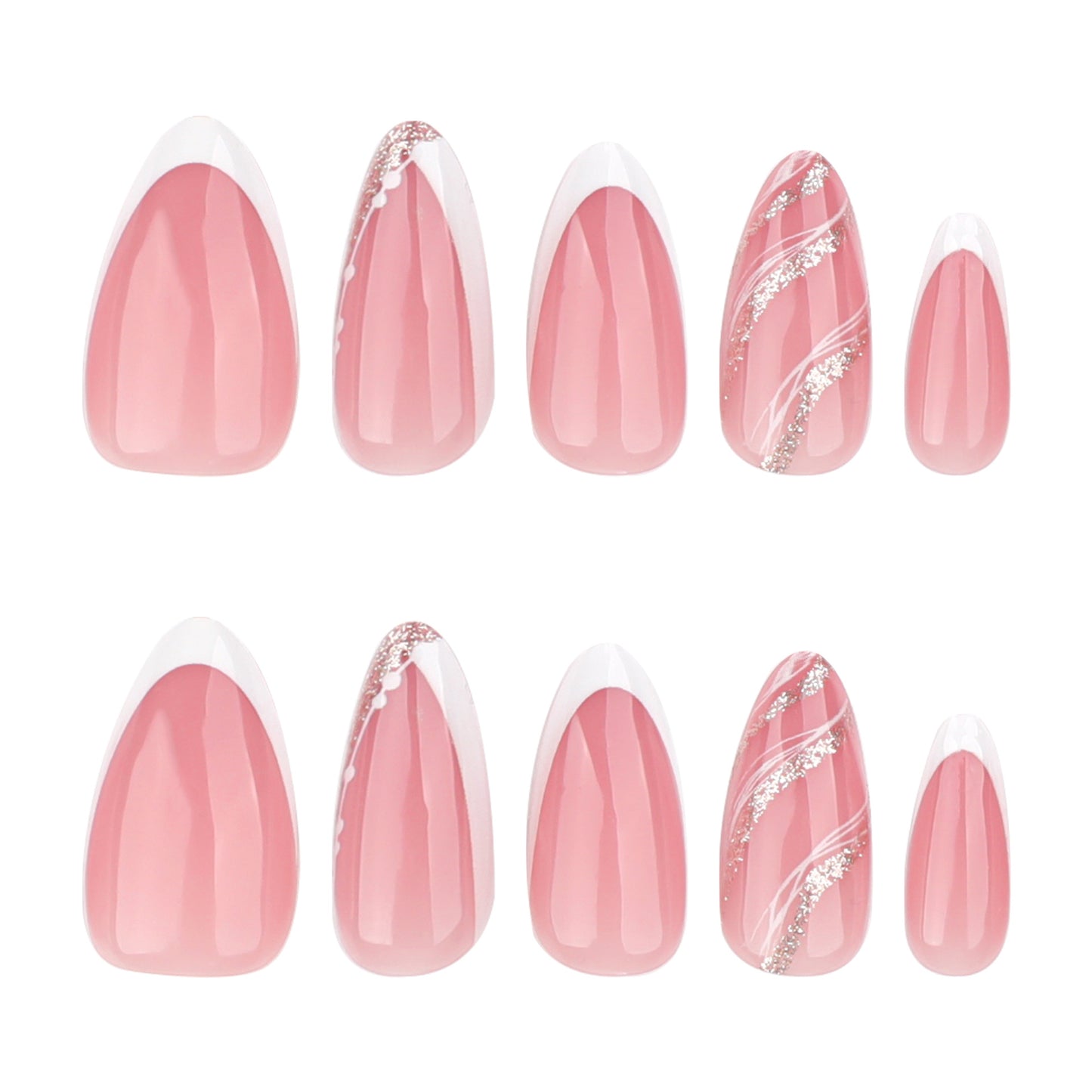 12 sizes 24 pieces French tip press on nails measurements - ClairClaw Ice Queen