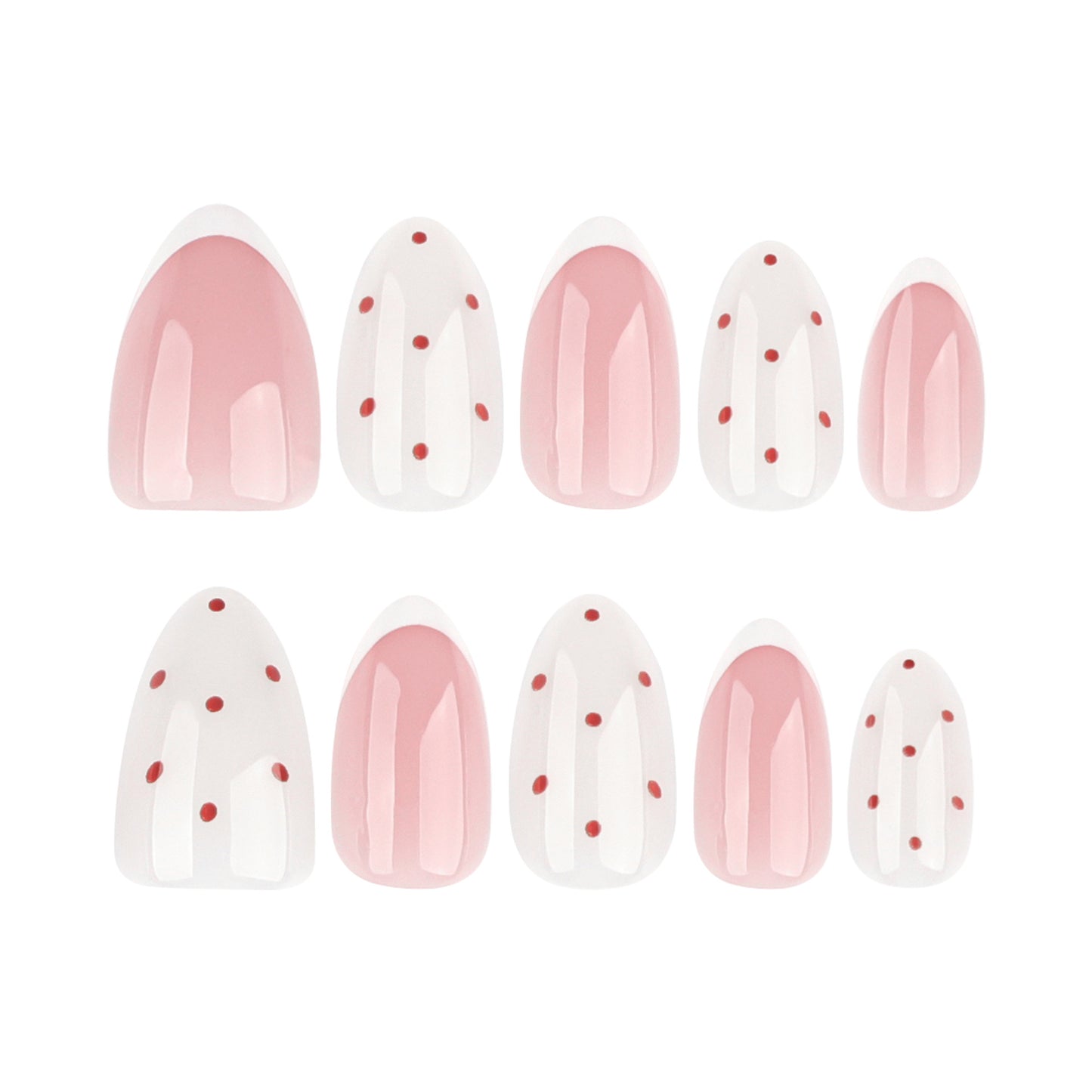 12 sizes 24 pieces French tip press on nails measurements - ClairClaw Dotty