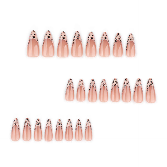 Subtle leopard huntress press on nails - 12 sizes 24 pieces ClairClaw taupe nude