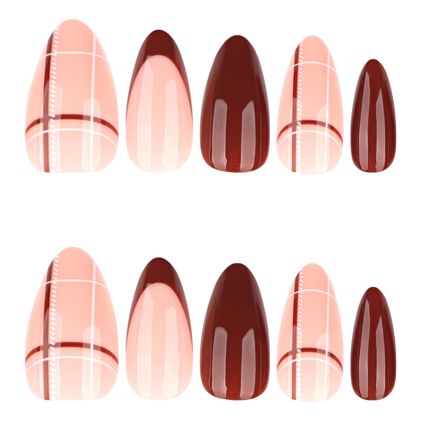 Blush nude + brown press on nails - 12 sizes 24 pieces ClairClaw glossy stiletto