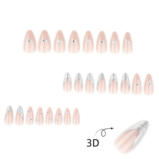 Silver foil galaxy press on nails - 12 sizes 24 pieces ClairClaw starburst