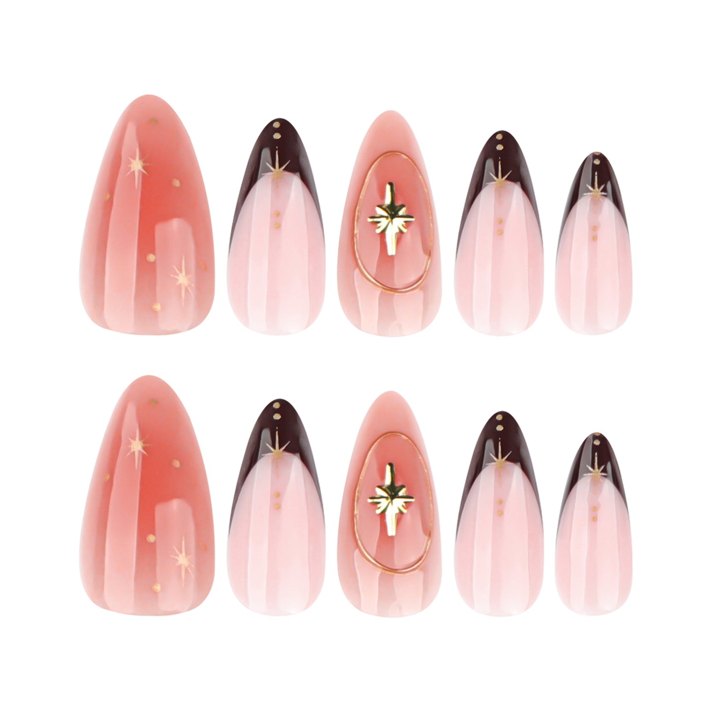 12 sizes 24 pieces gilded star press on nails measurements - ClairClaw Freya