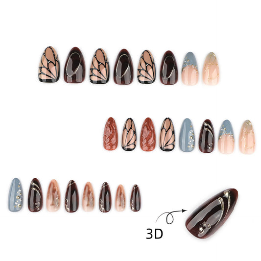 Artisan multi-texture press on nails - 12 sizes 24 pieces ClairClaw gold studs