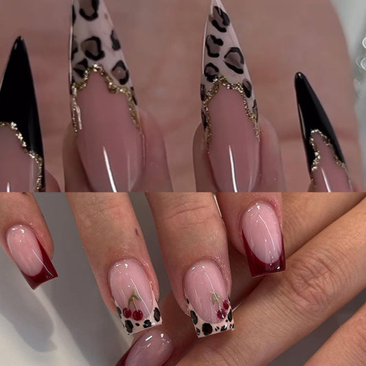 Leopard Lola press on nails on hand - ClairClaw 24 sizes dual leopard styles