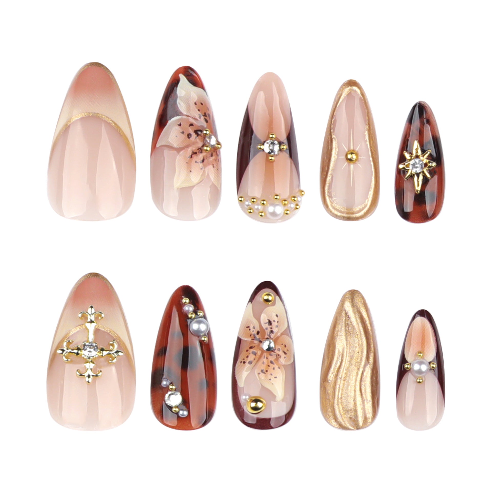 12 sizes 24 pieces tortoiseshell press on nails measurements - ClairClaw Bloom