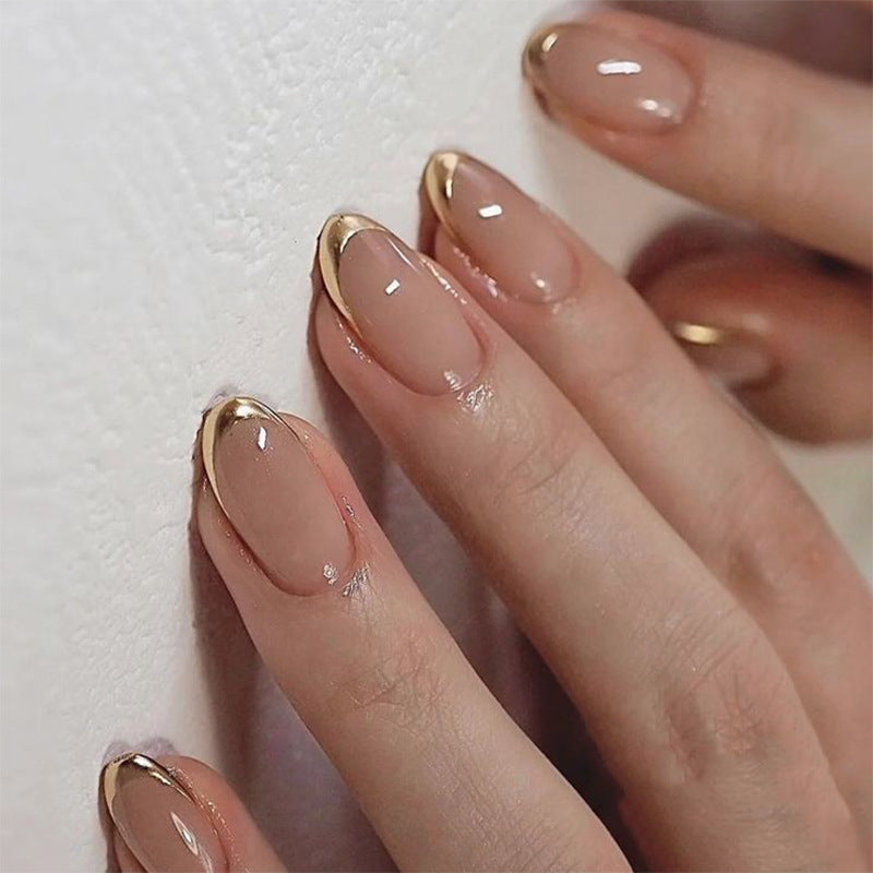 ClairClaw 12 sizes 24 pieces nude gilded cuff press on nails - Luxury Style