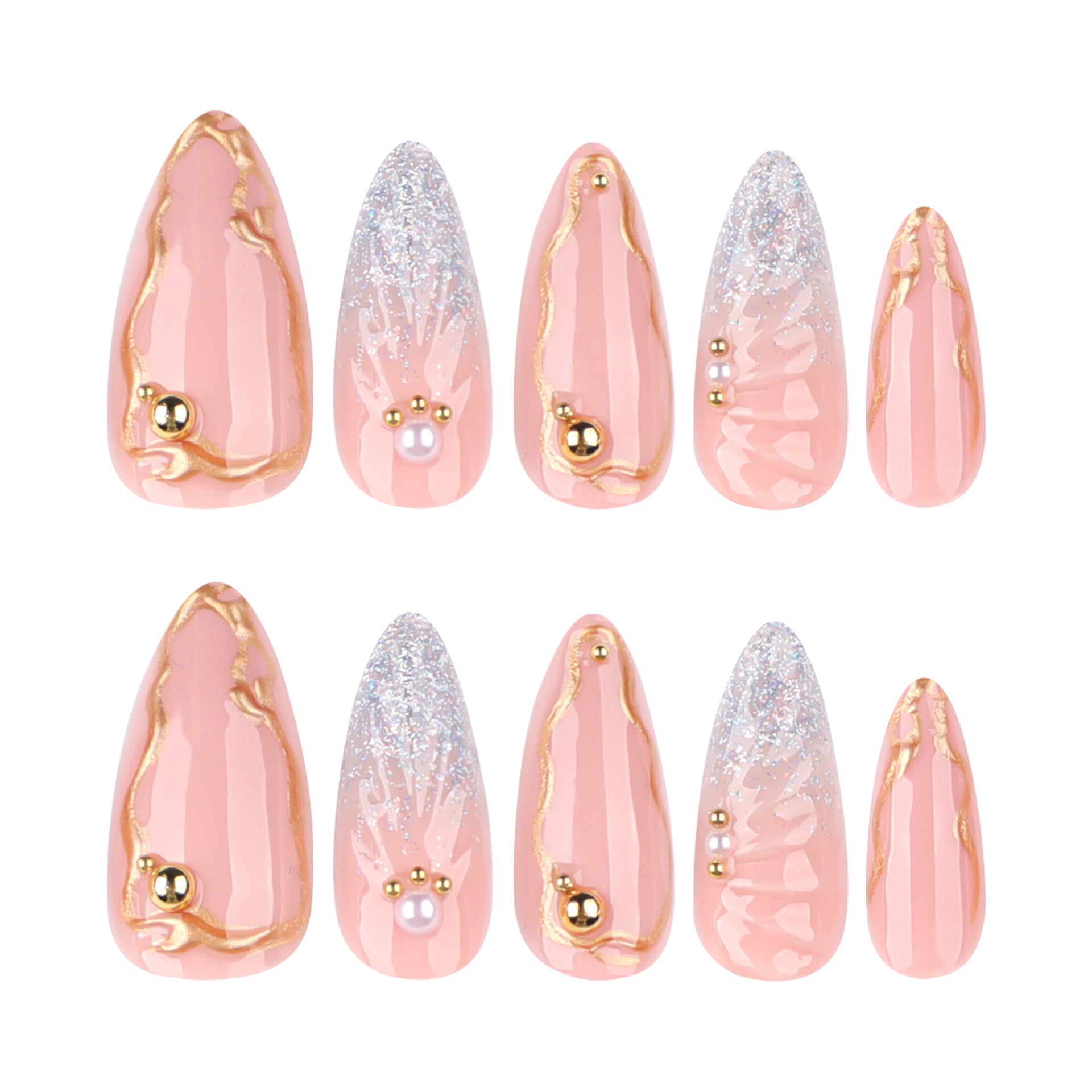 12 sizes 24 pieces crystal press on nails measurements - ClairClaw Gleam