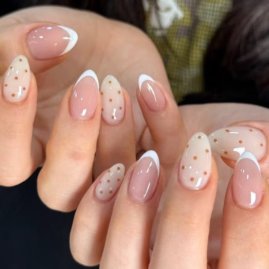ClairClaw 12 sizes 24 pieces French tip dot press on nails - Dotty Blush