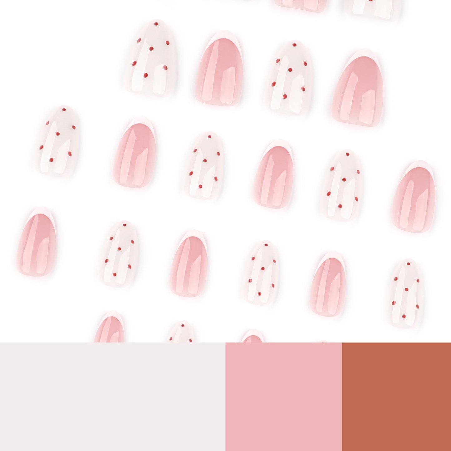 Blush nude glossy press on nails - ClairClaw 12 sizes 24 pieces retro style