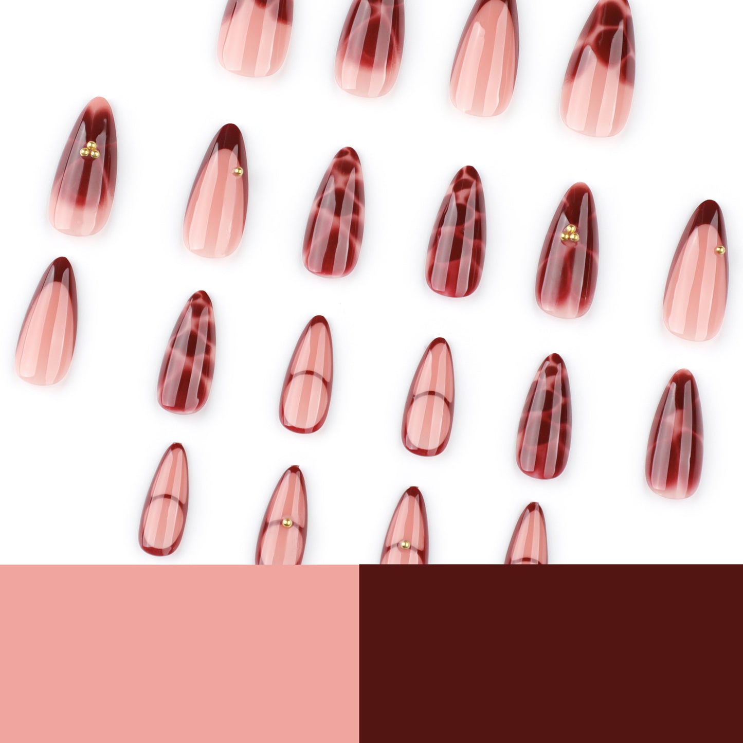 Burgundy marble press on nails - ClairClaw 12 sizes 24 pieces opulent luxury