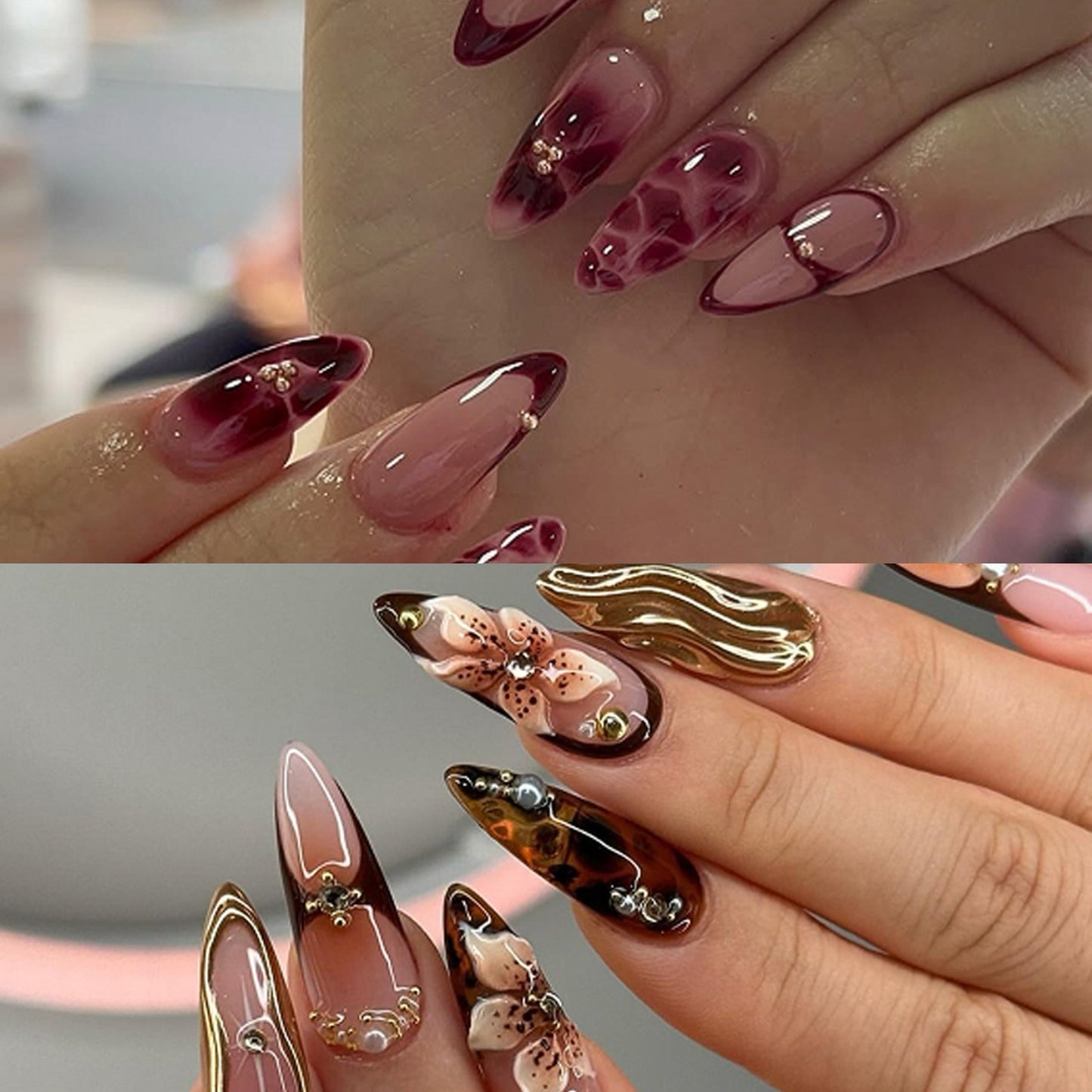 Opulent contrast press on nails on hand - 12 sizes 24 pieces ClairClaw dual luxury styles