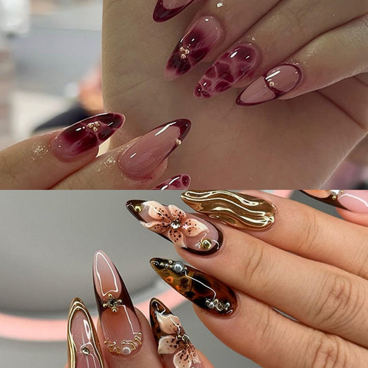 Opulent contrast press on nails on hand - 12 sizes 24 pieces ClairClaw dual luxury styles