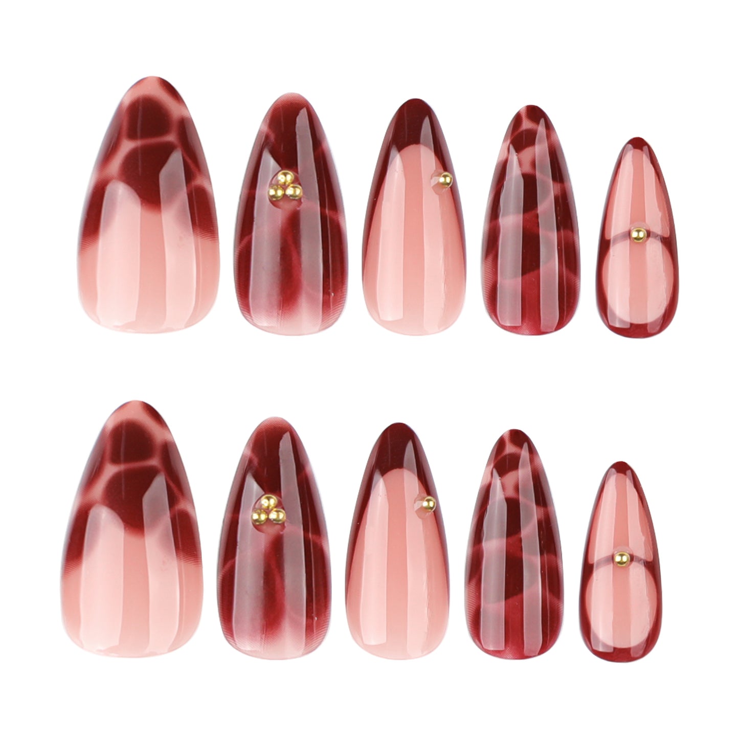12 sizes 24 pieces burgundy press on nails measurements - ClairClaw Marble