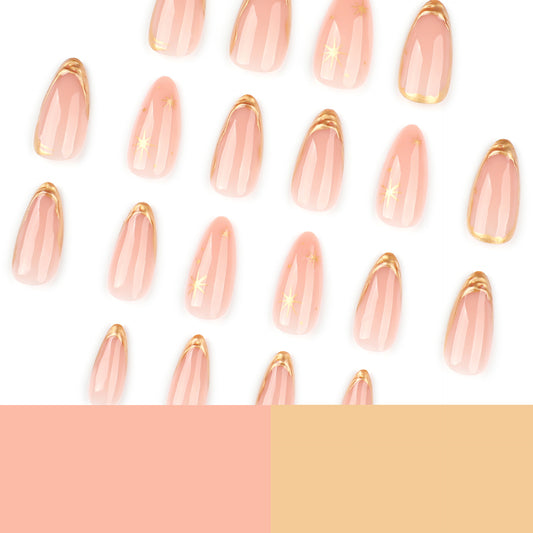 Gilded edge + star details press on nails - 12 sizes 24 pieces ClairClaw nude