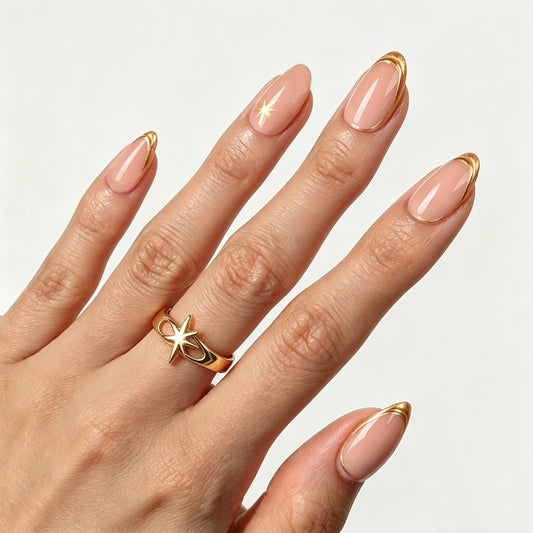 ClairClaw 12 sizes 24 pieces nude gilded star press on nails - Gilded Glow