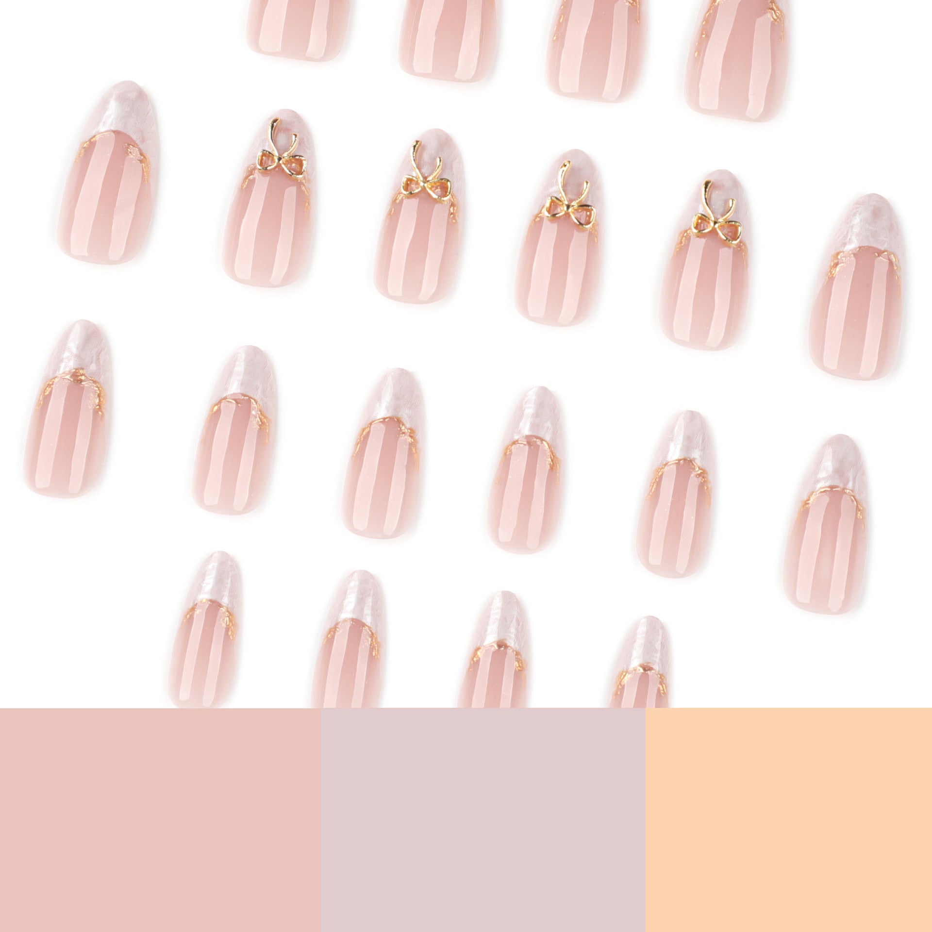 Nude marble + gold outline press on nails - ClairClaw 12 sizes 24 pieces high-gloss