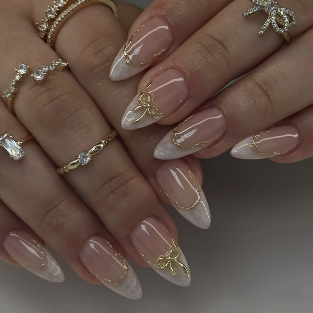 ClairClaw 12 sizes 24 pieces 3D gold bow press on nails - Gilded Bow