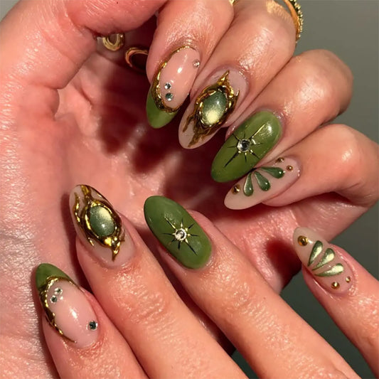 ClairClaw 12 sizes 24 pieces olive green press on nails - Persephone’s Bloom