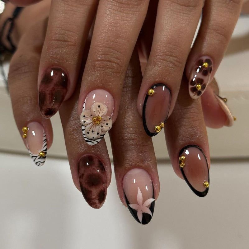 ClairClaw 12 sizes 24 pieces 3D floral leopard press on nails - Blossom Mix