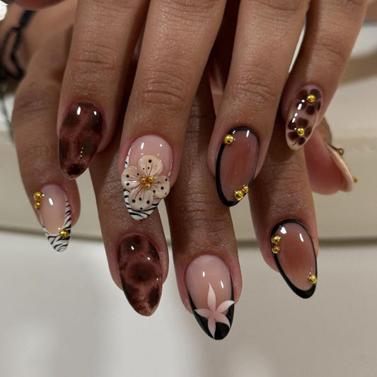 ClairClaw 12 sizes 24 pieces 3D floral leopard press on nails - Blossom Mix