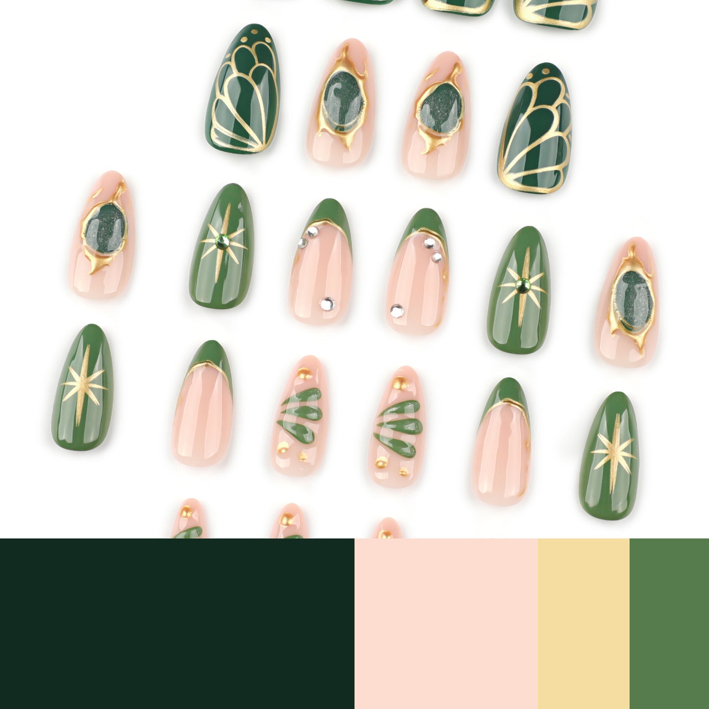 Matte + glossy + gold press on nails - ClairClaw 12 sizes 24 pieces blush nude