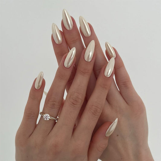 ClairClaw 12 sizes 24 pieces pearl matte press on nails - Pearl Shine