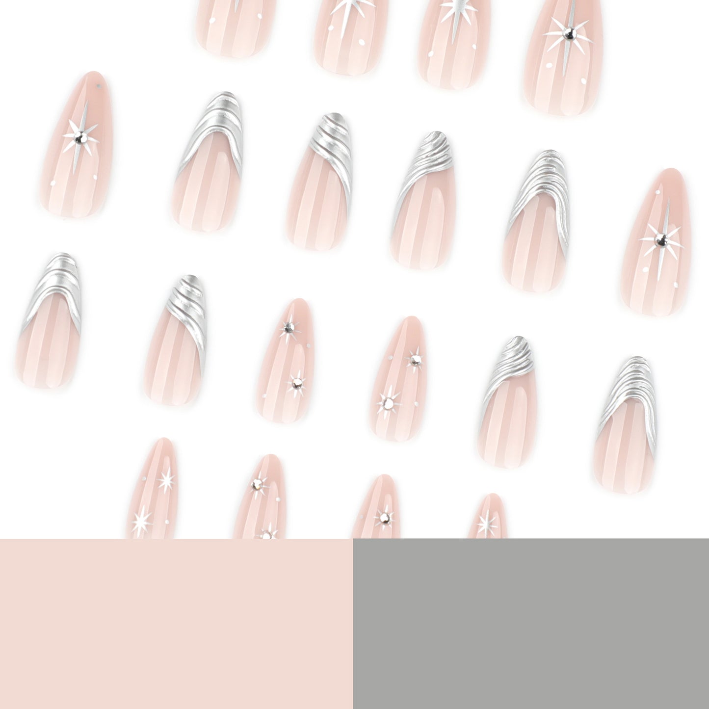 Nude + starburst cosmic press on nails - ClairClaw 12 sizes 24 pieces high-gloss