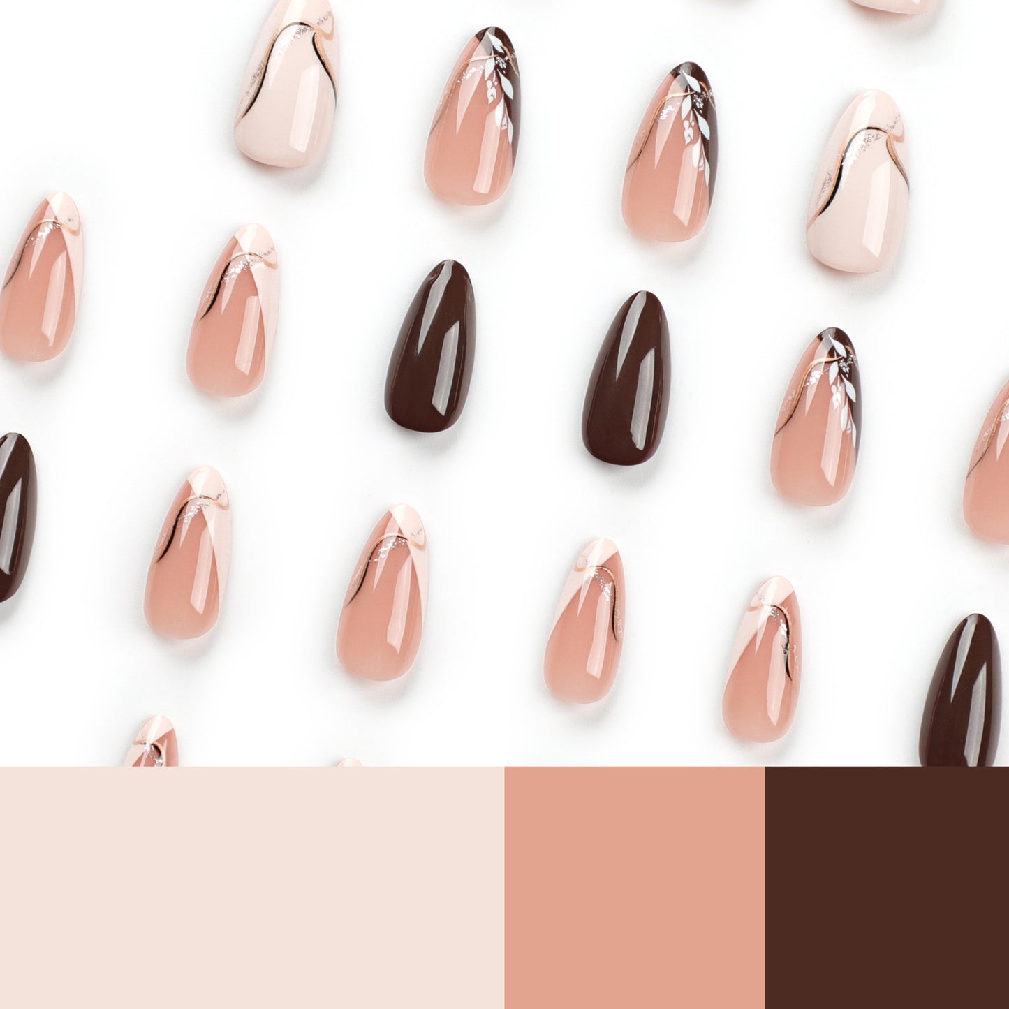 Earthy taupe + light nude press on nails - ClairClaw 12 sizes 24 pieces high-shine