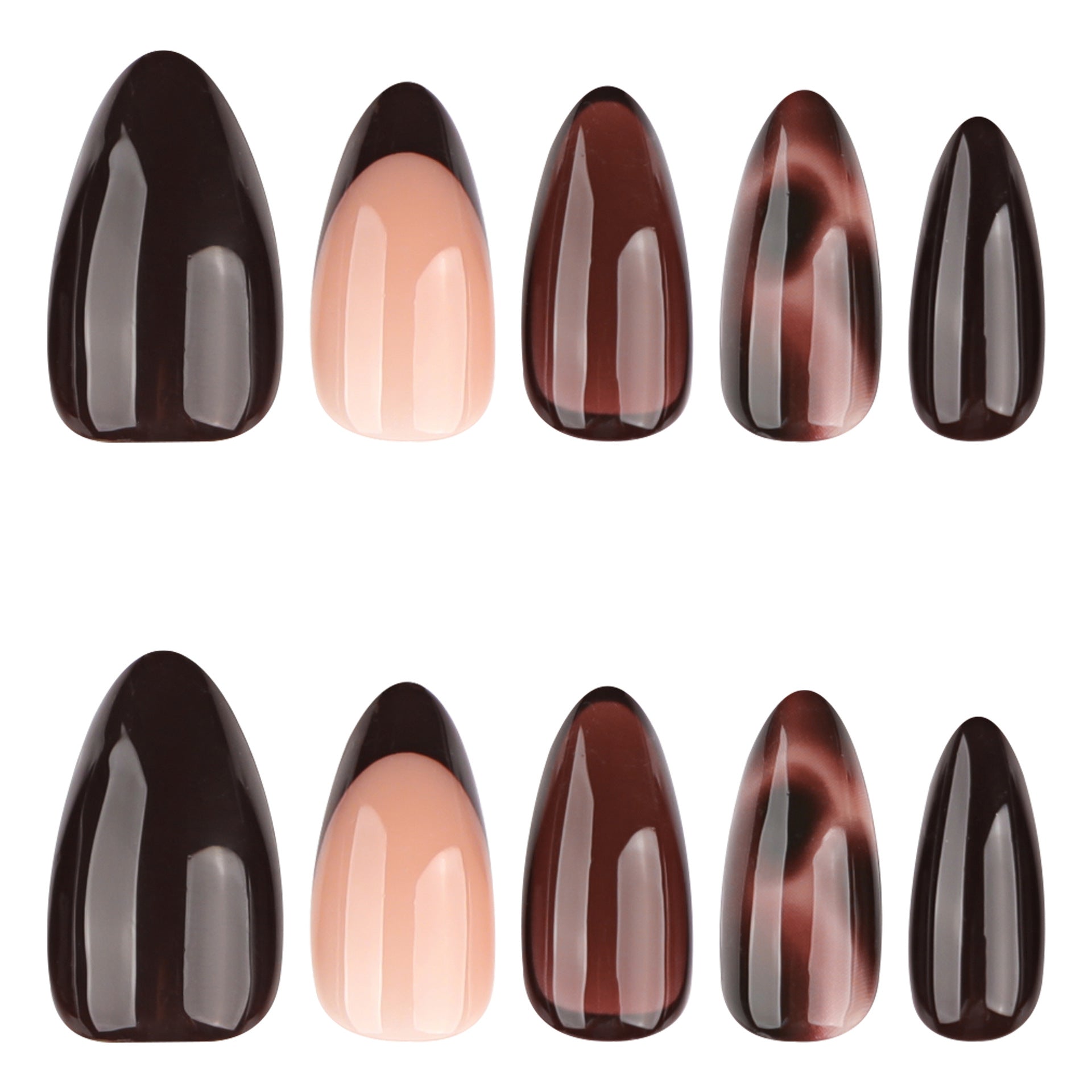 Short oval matte-glossy press on nails - ClairClaw 12 sizes 24 pieces dark lace