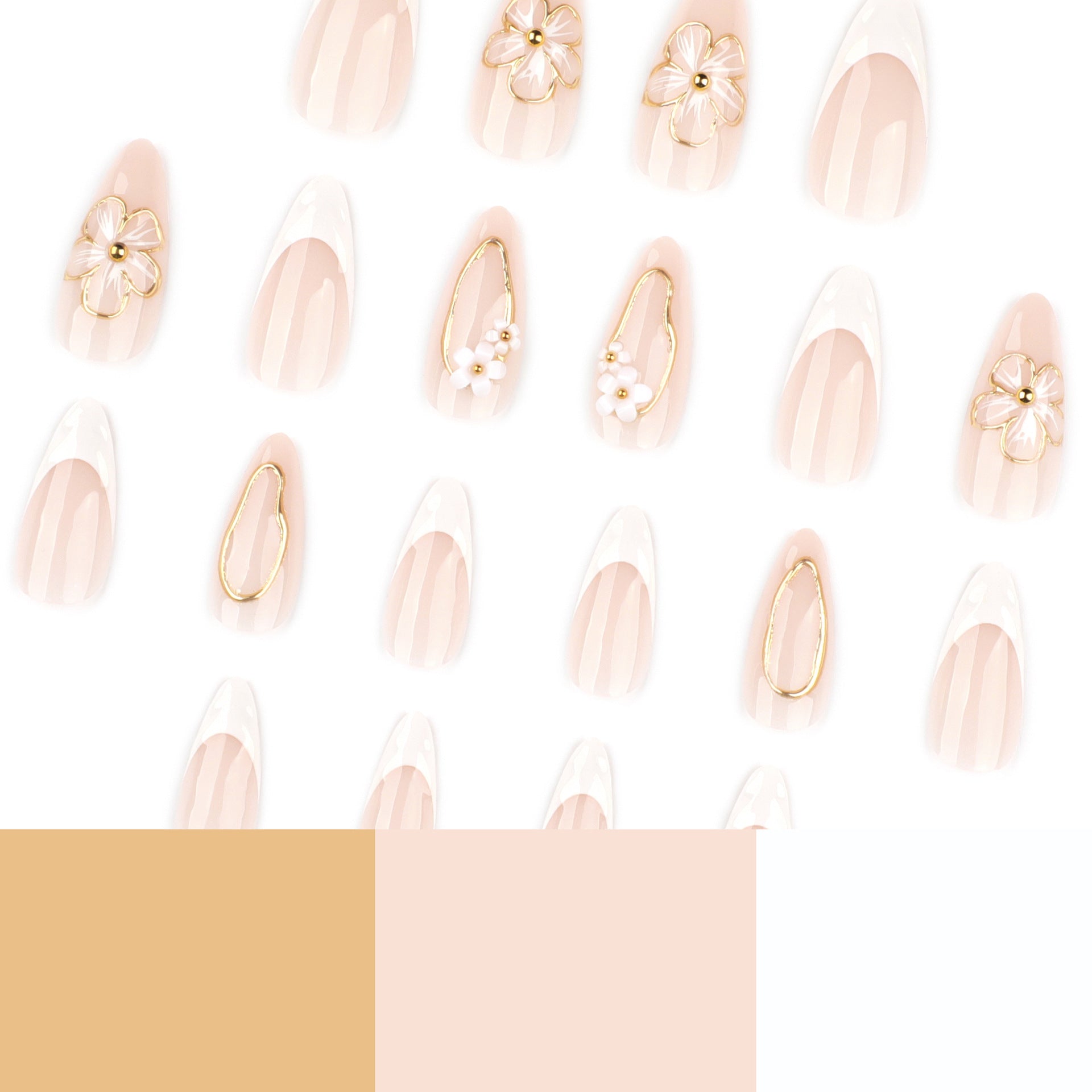 Blush nude + white bridal press on nails - ClairClaw 12 sizes 24 pieces glossy