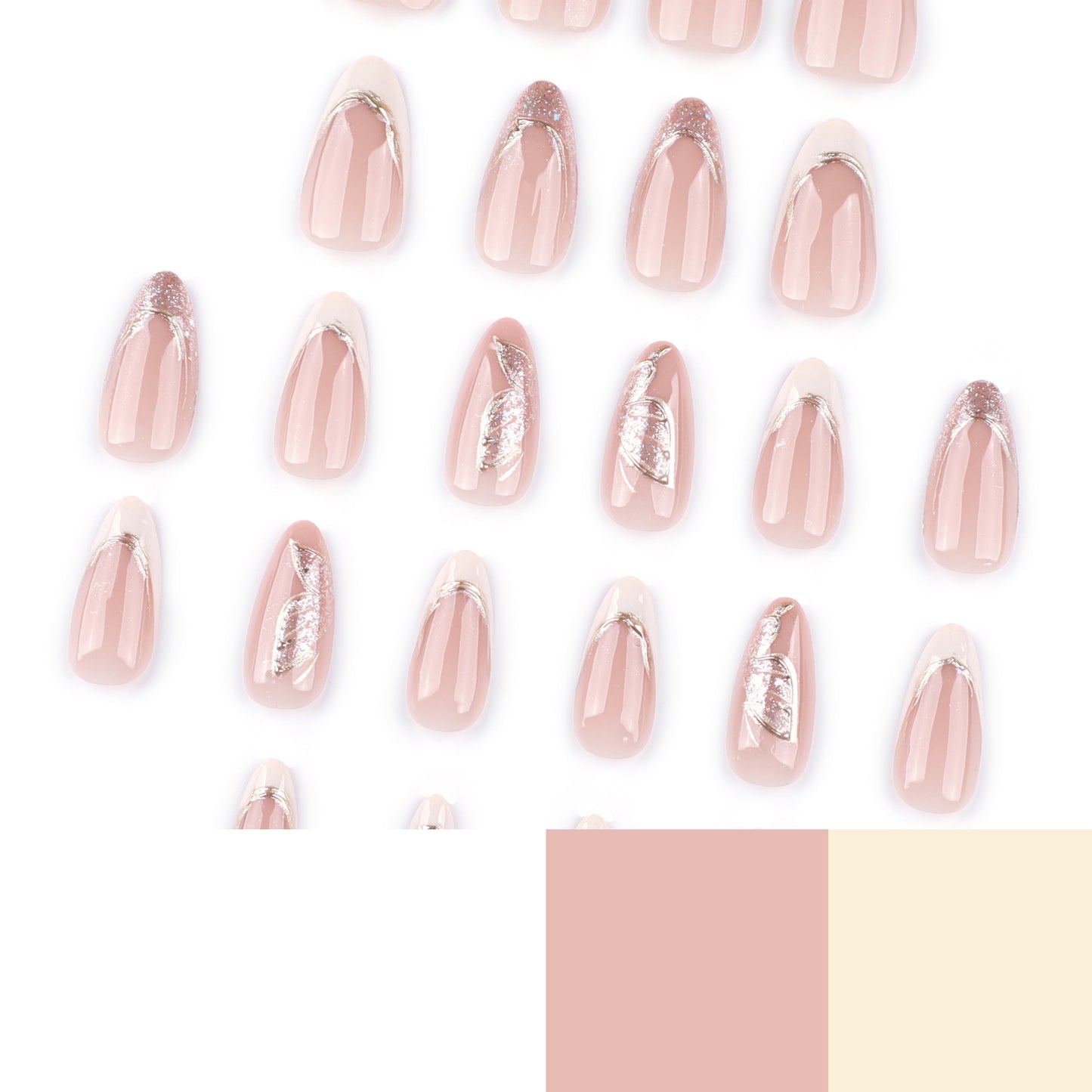3D gem leaf + gold outline press on nails - ClairClaw 12 sizes 24 pieces luxury