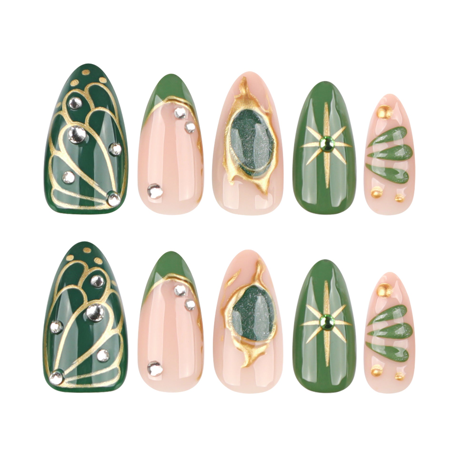 12 sizes 24 pieces olive green press on nails measurements - ClairClaw Persephone