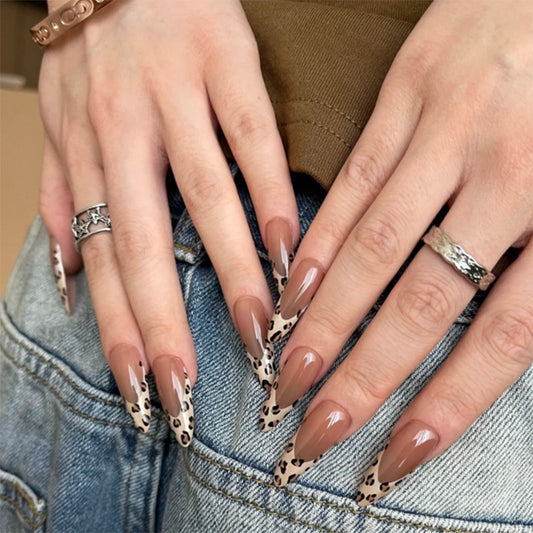 ClairClaw 12 sizes 24 pieces taupe leopard press on nails - Artemis