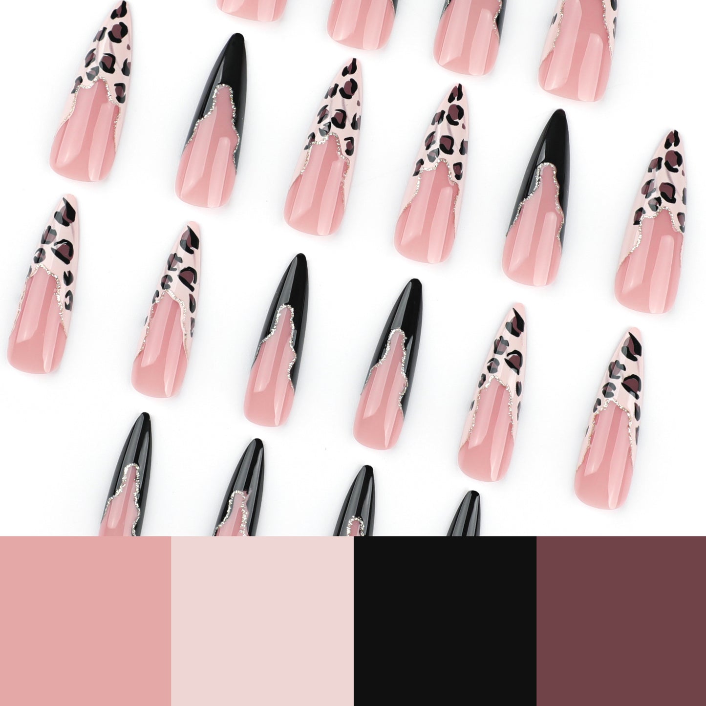 Mara’s Edge Glitz leopard press on nails - ClairClaw 24 sizes nude pink + gold trim