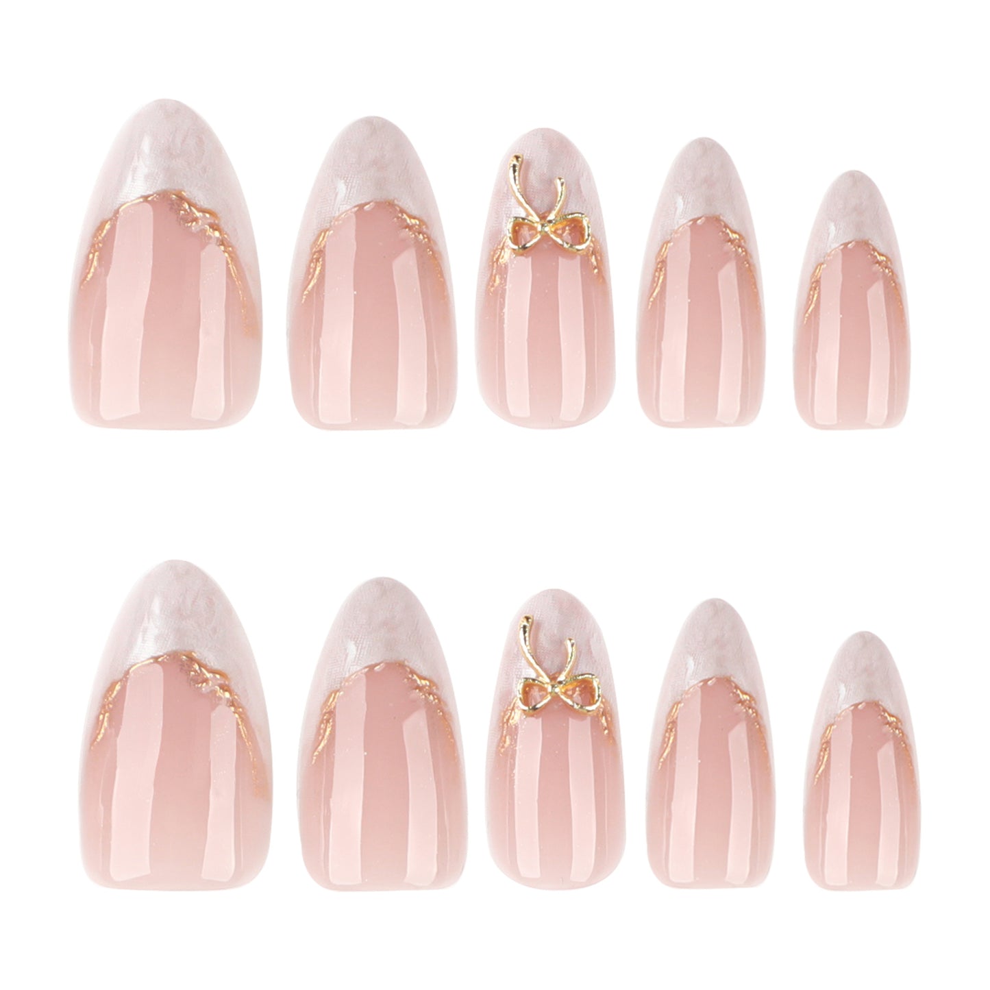 12 sizes 24 pieces gold bow press on nails measurements - ClairClaw Gilded Bow