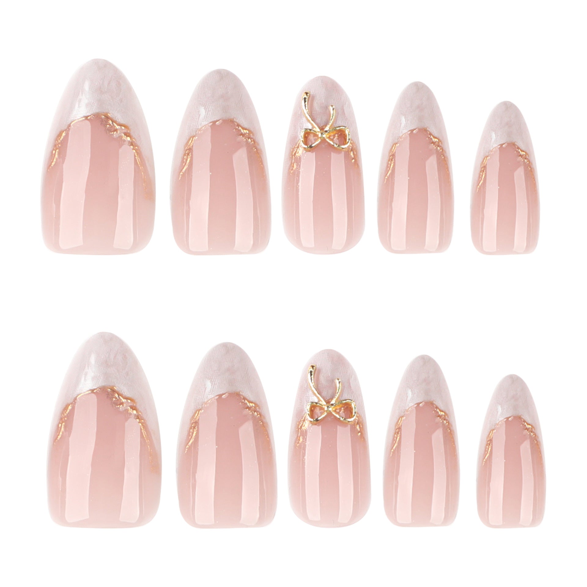 12 sizes 24 pieces gold bow press on nails measurements - ClairClaw Gilded Bow