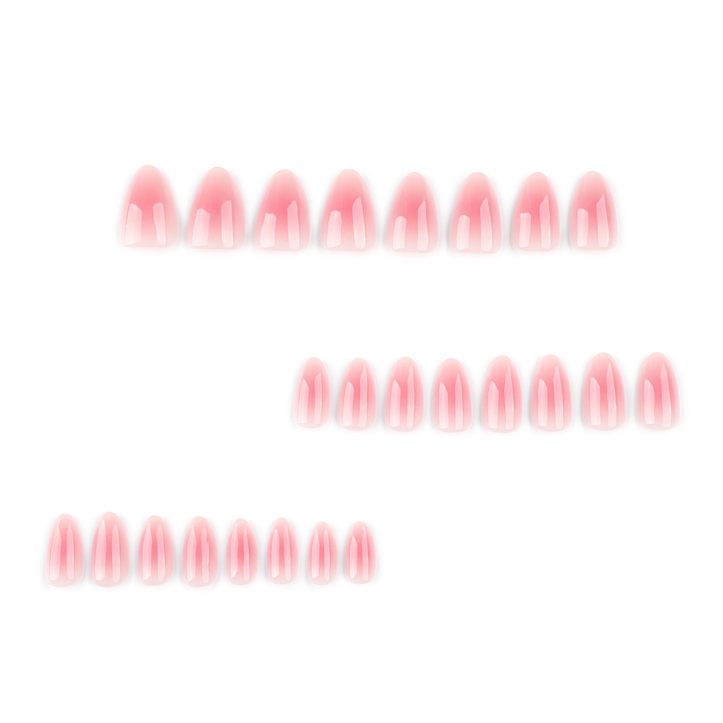 Pink gradient sheer press on nails - 12 sizes 24 pieces ClairClaw micro-glitter