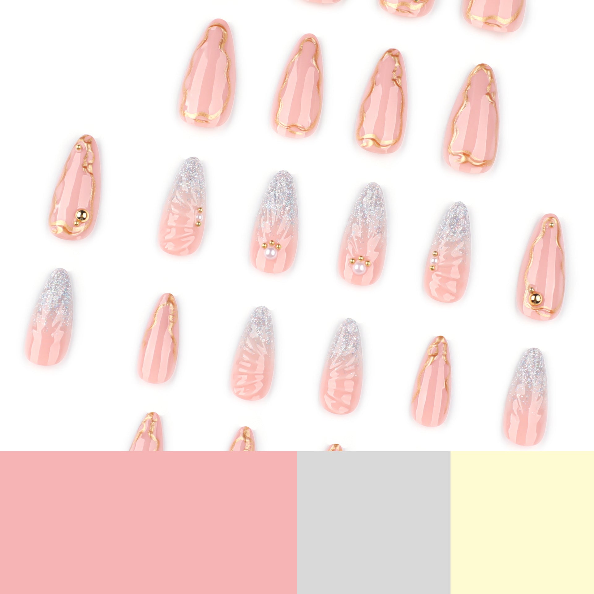 3D gilded/beaded press on nails - ClairClaw 12 sizes 24 pieces stiletto