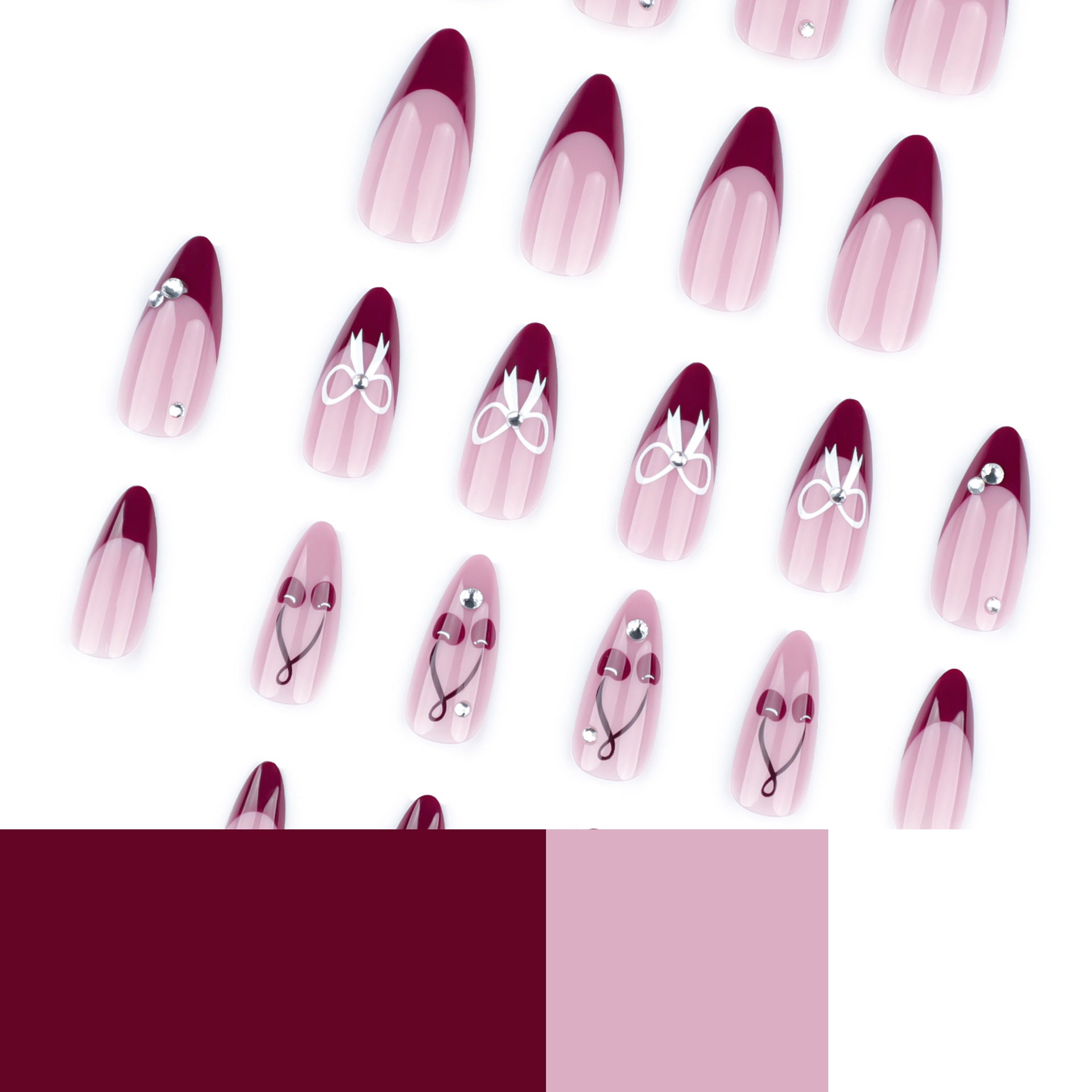 Blush nude + red tip press on nails - ClairClaw 12 sizes 24 pieces glossy gel-like
