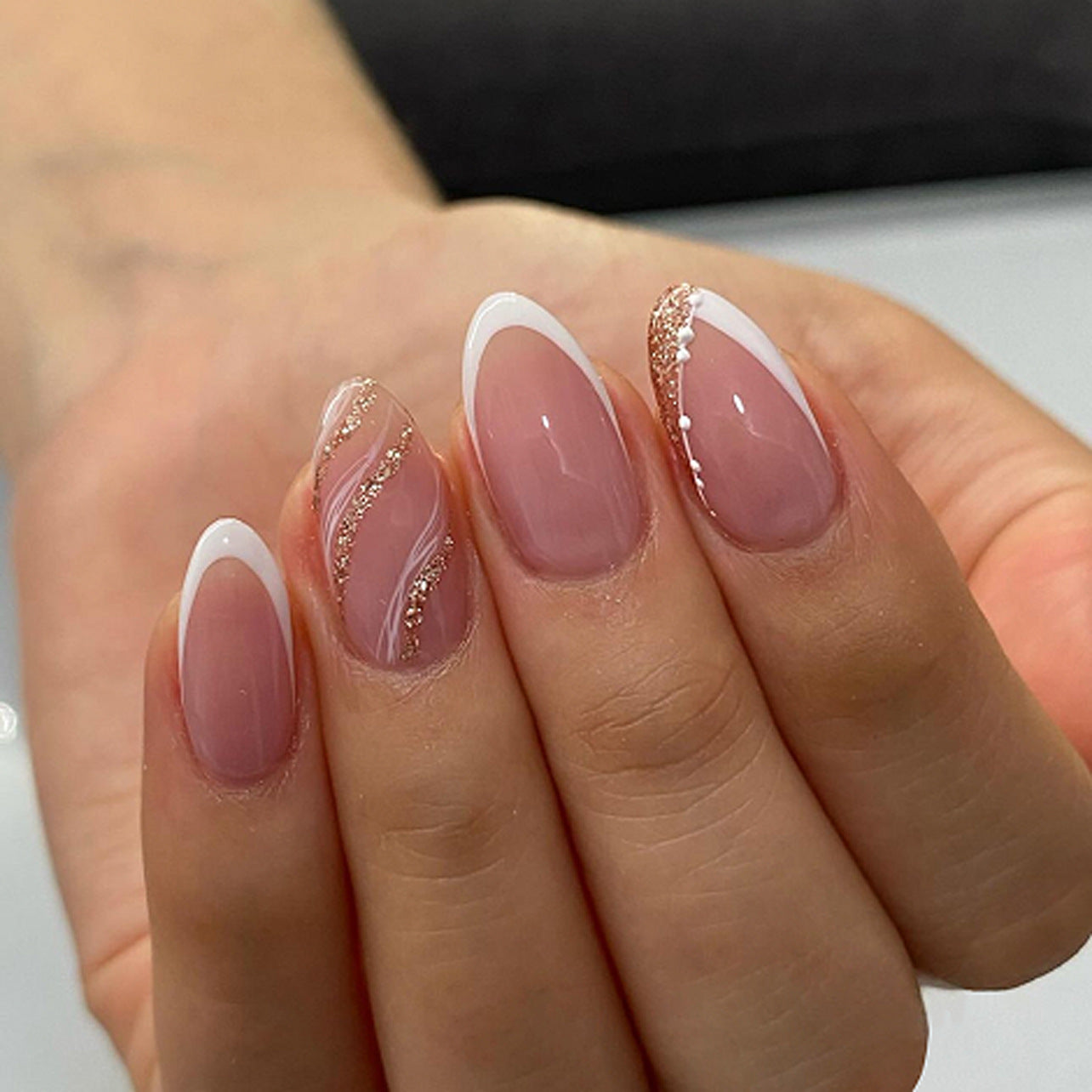 ClairClaw 12 sizes 24 pieces French tip gold press on nails - Ice Queen