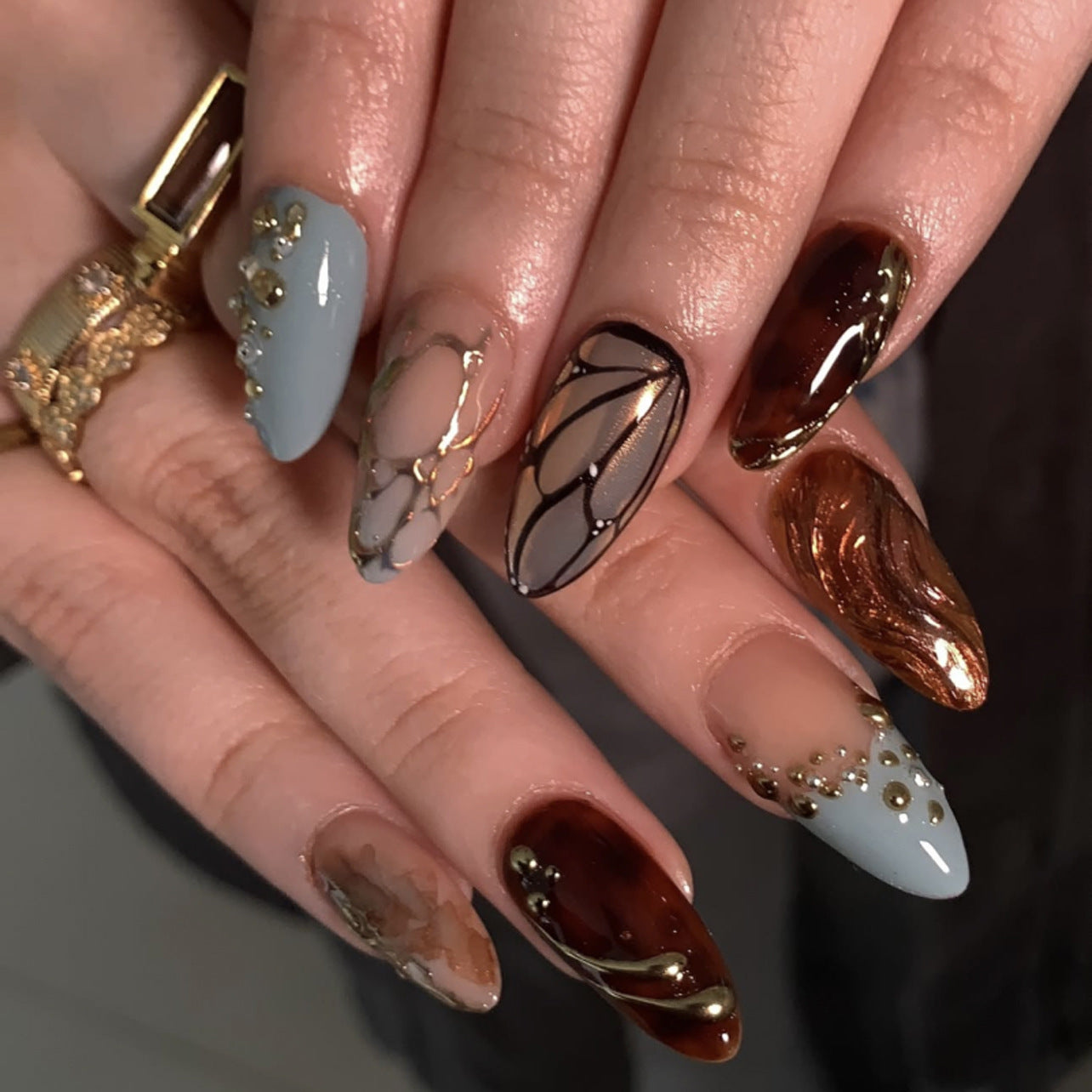 ClairClaw 12 sizes 24 pieces marble butterfly press on nails - Artisan Meld