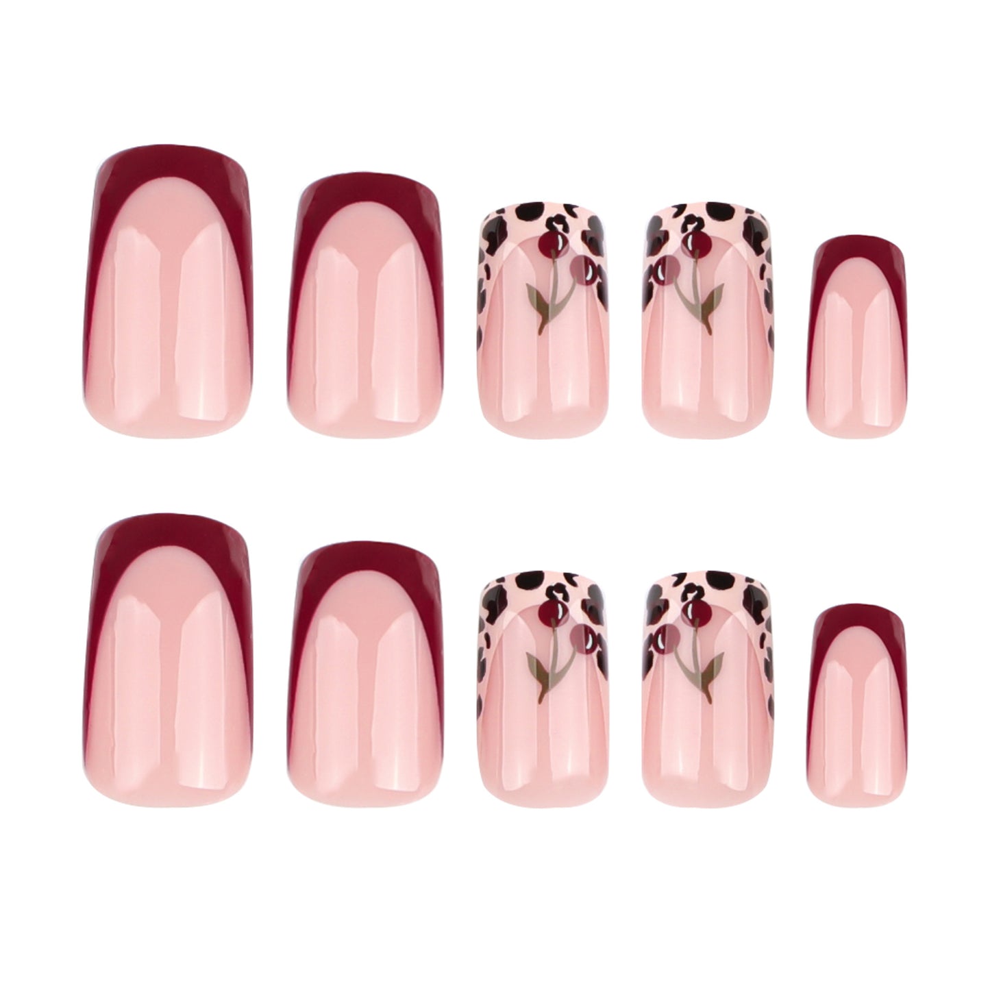 12 sizes 24 pieces cherry press on nails measurements - ClairClaw Spot