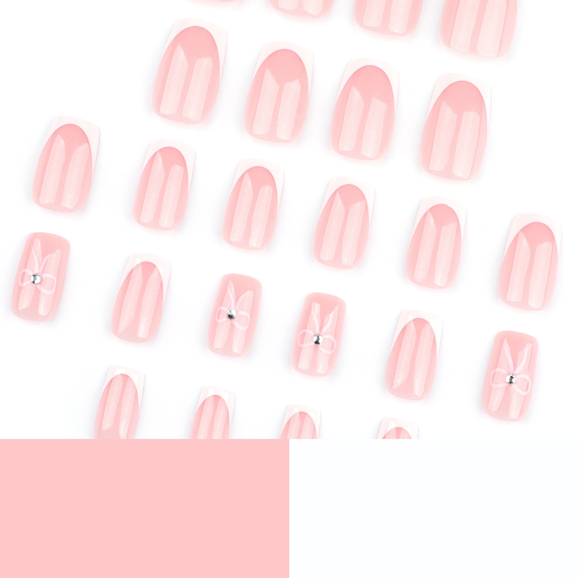 Glitter nude + white tip press on nails - ClairClaw 12 sizes 24 pieces long stiletto