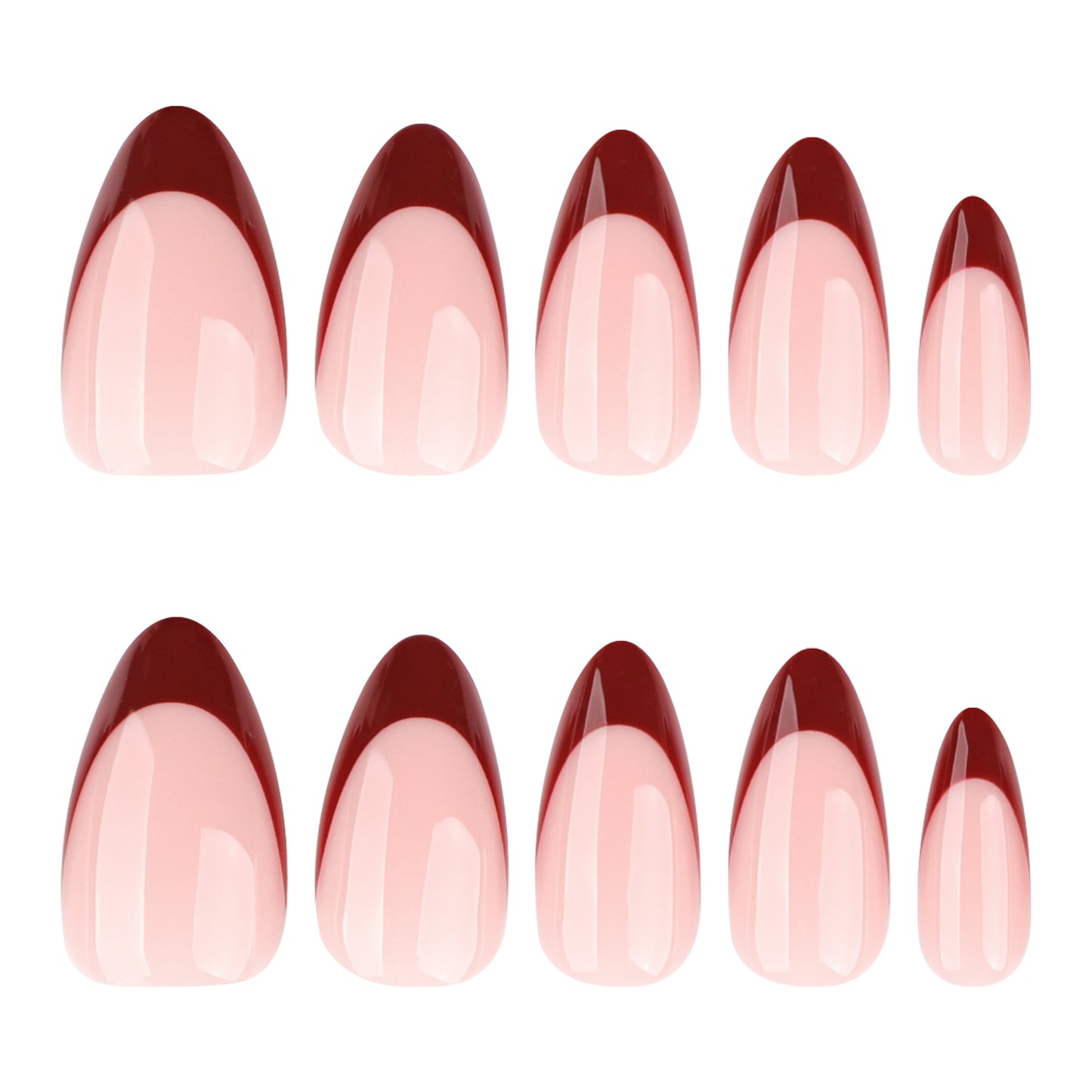 12 sizes 24 pieces burgundy press on nails measurements - ClairClaw Half-Moon