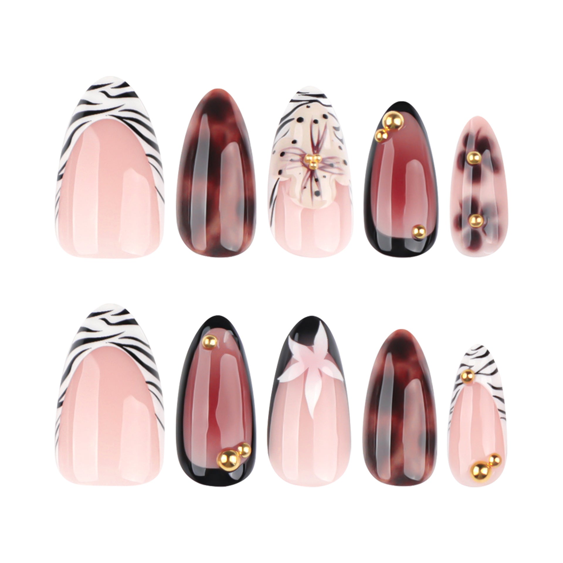 12 sizes 24 pieces floral leopard press on nails measurements - ClairClaw Blossom