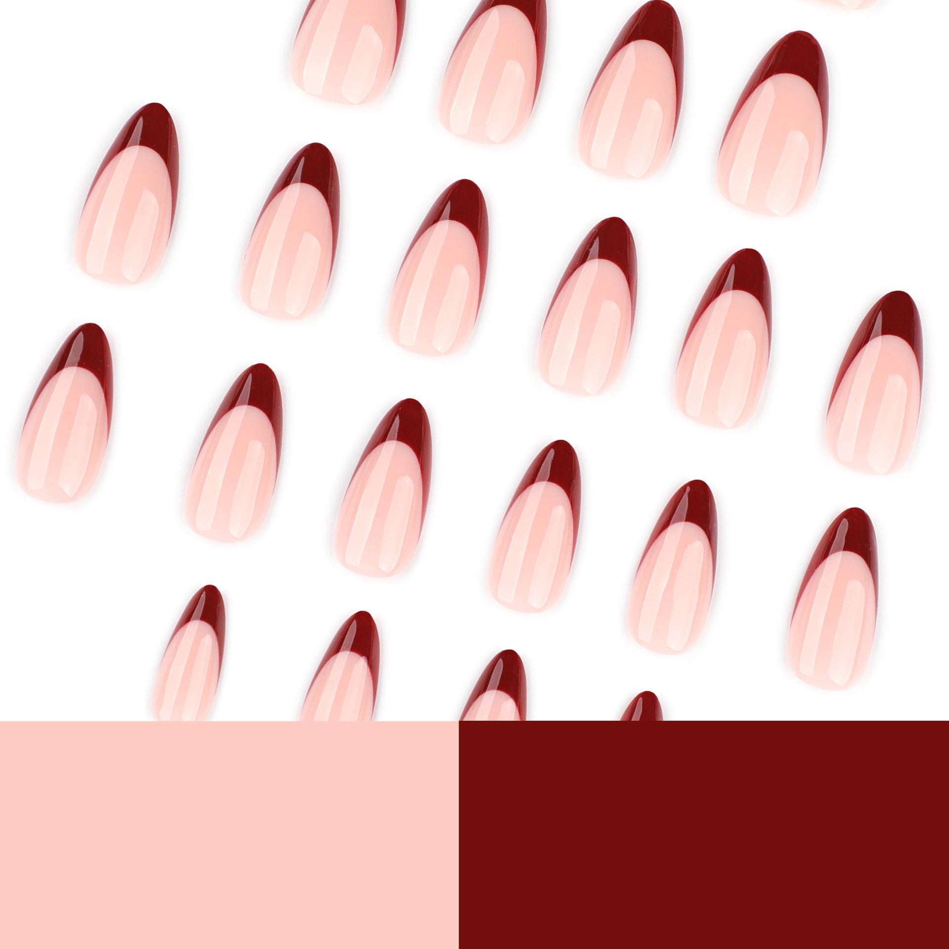 Deep burgundy + nude press on nails - ClairClaw 12 sizes 24 pieces glossy gel-like