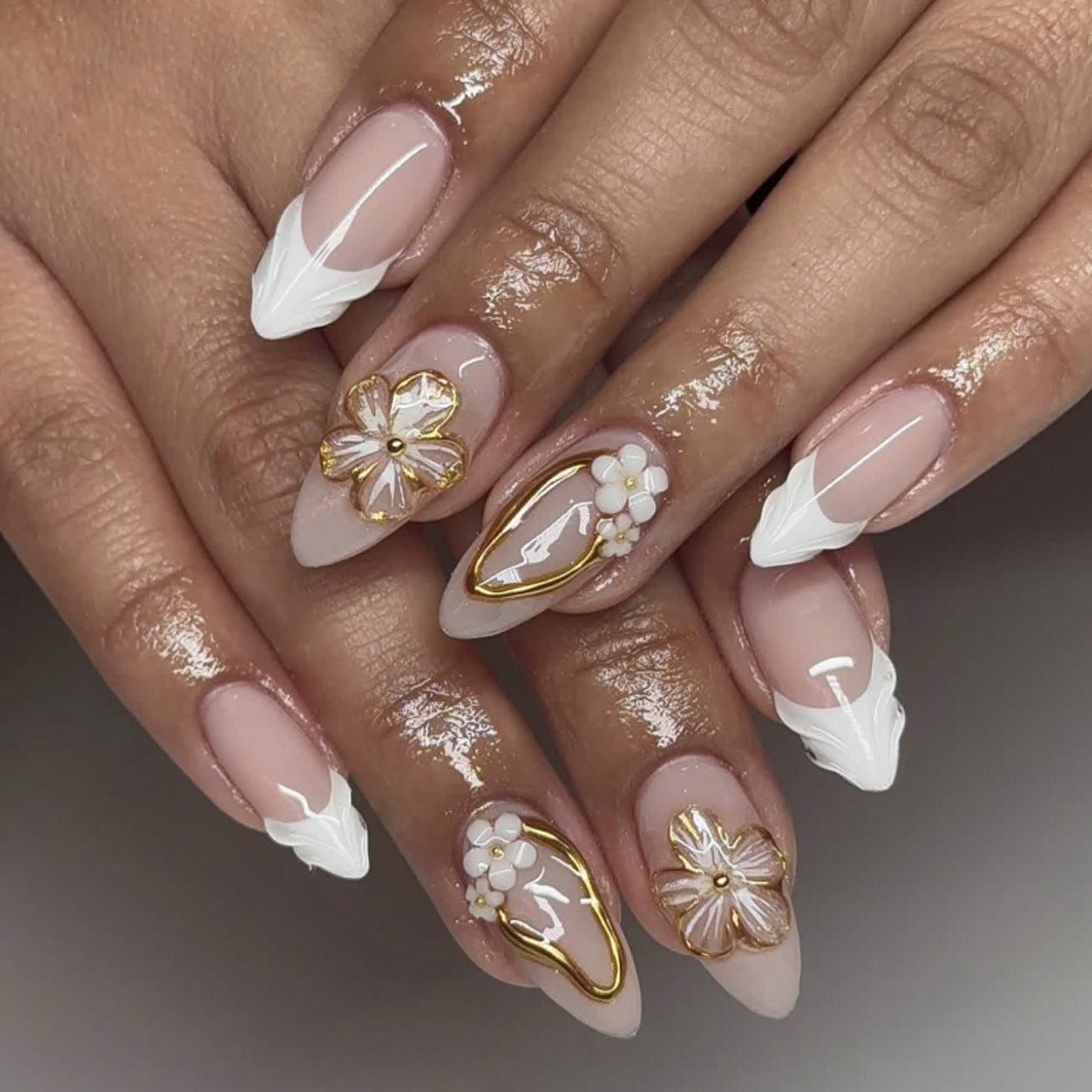 ClairClaw 12 sizes 24 pieces 3D flower bride press on nails - Happiness Bride